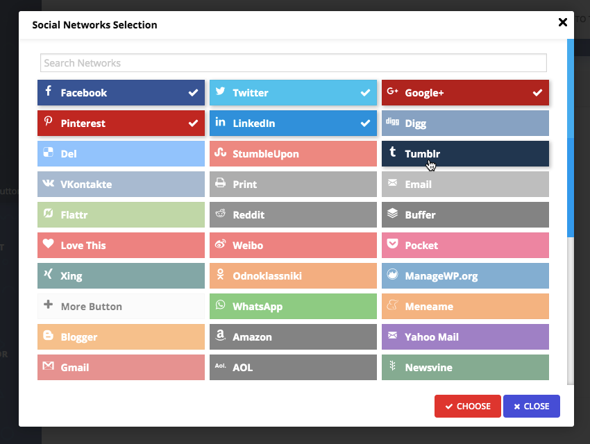 Выберите из доступных социальных сетей, включая Buffer Tumblr Gmail и Flattr
