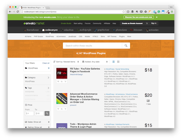Рынок Envato, где доступно множество плагинов WordPress