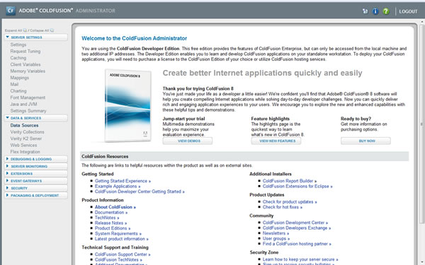 Заставка Adobe ColdFusion 8