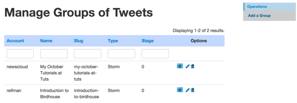 Управление группами твитов штормов