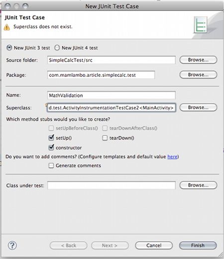 junit Testing, Настройка параметров тестового набора.