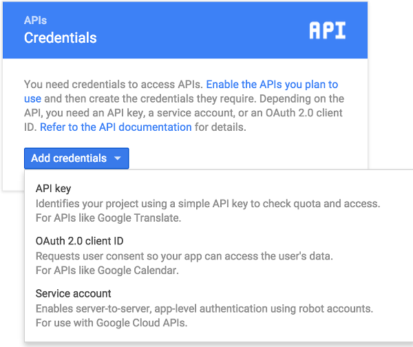 Dialog for selecting the type of credentials to create