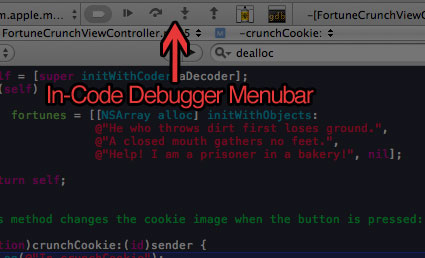 Отладка Xcode - Рисунок 6 - Строка меню в отладчике кода