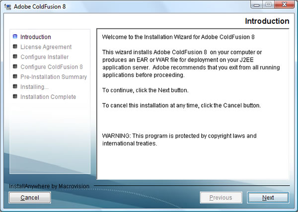 Заставка Adobe ColdFusion 8