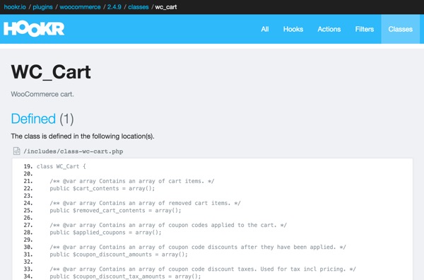 Плагин Hookr WordPress - класс WooCommerce WC_Cart