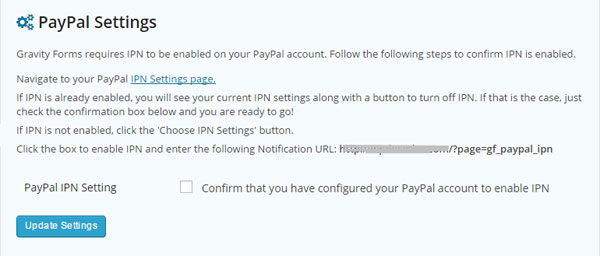 Настройки PayPal для Gravity Froms