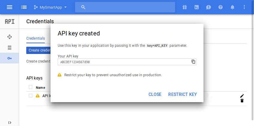 Ключ API сгенерирован