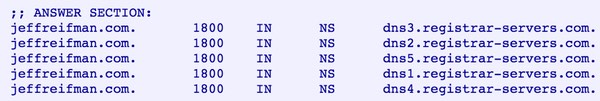 Пример сервера имен записей NS для веб-сайта Джеффа Рейфманса