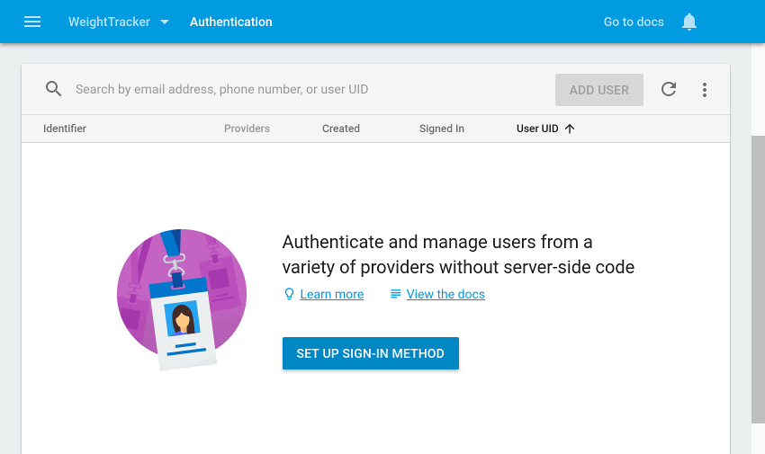 Firebase Authentication home screen