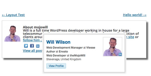 LinkedIn Hover Card