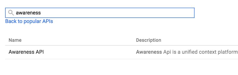 Консоль API Google Enable Awareness API