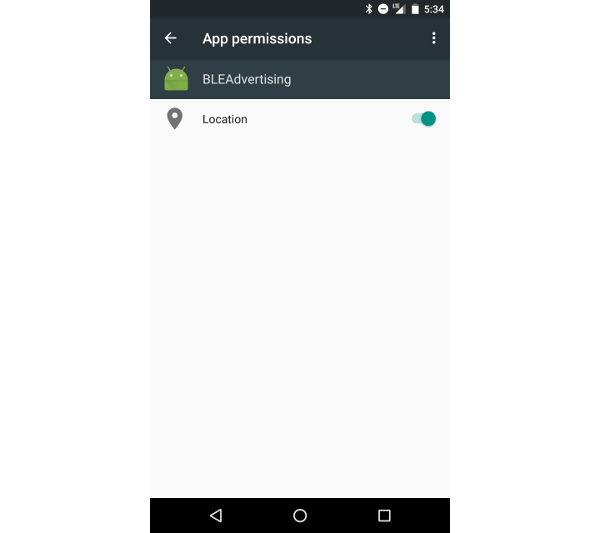 Экран разрешений приложения Android, показывающий предоставленное разрешение на местоположение