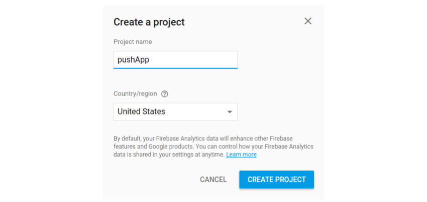 Создать проект Firebase