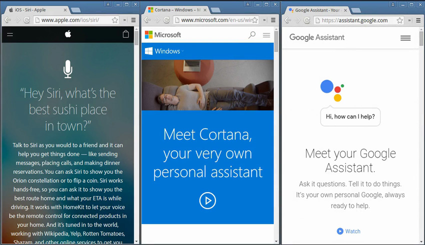 Управляемые голосом приложения Siri Cortana и Google Now