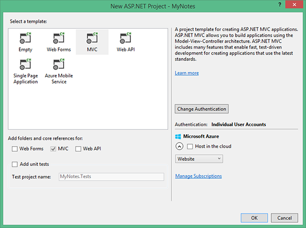 Новый проект ASPNET MVC