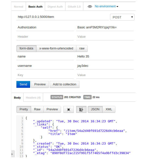 Добавить элемент API запрос и ответ