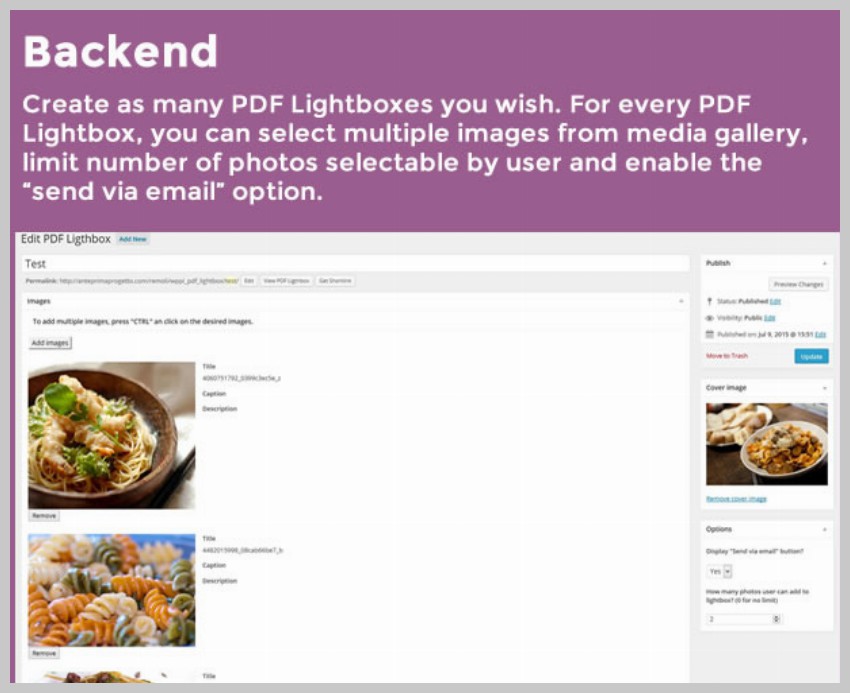 WordPress Images PDF Lightbox back-end configuration