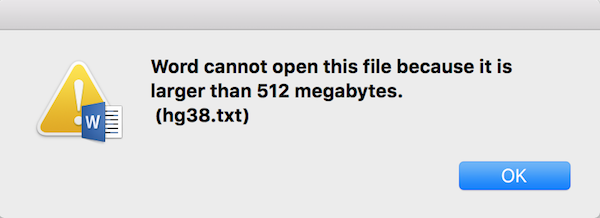 Microsoft Word не может открыть файл, потому что он слишком большой