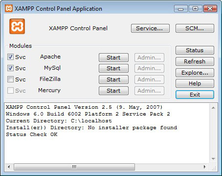 Панель управления Xampp