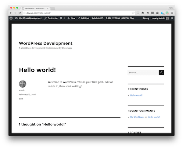 Стандартный Hello World, который поставляется с WordPress