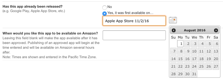 Amazon Appstore - где он был доступен впервые и дата запуска вашего приложения