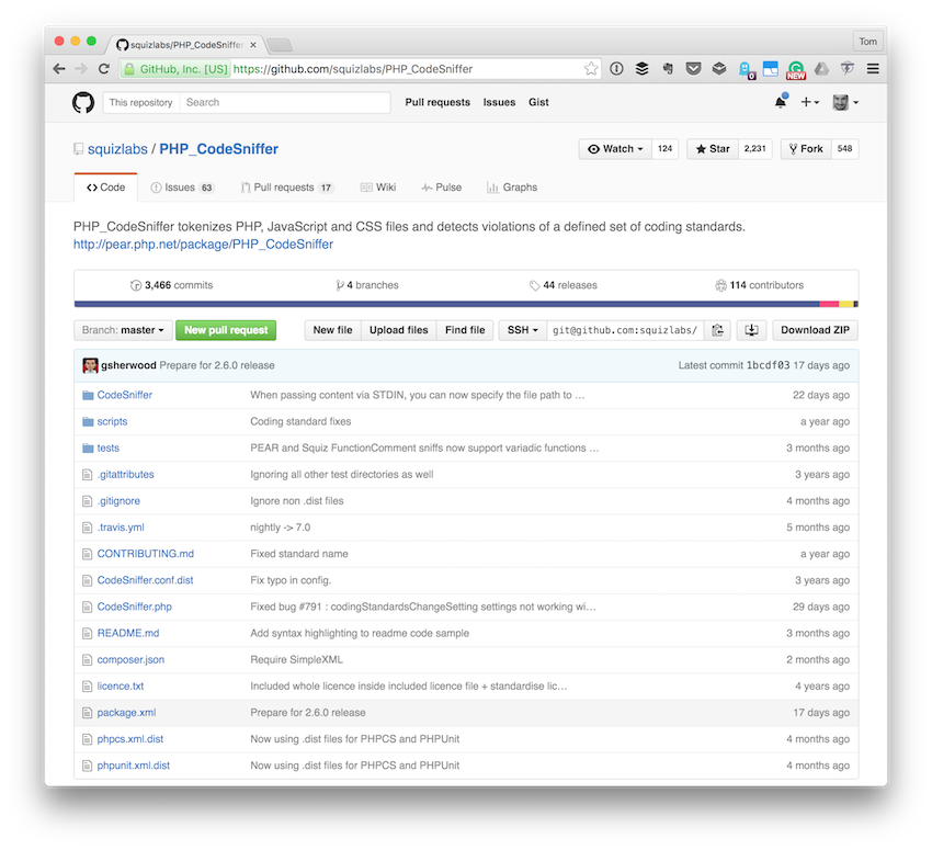 PHP CodeSniffer на GitHub