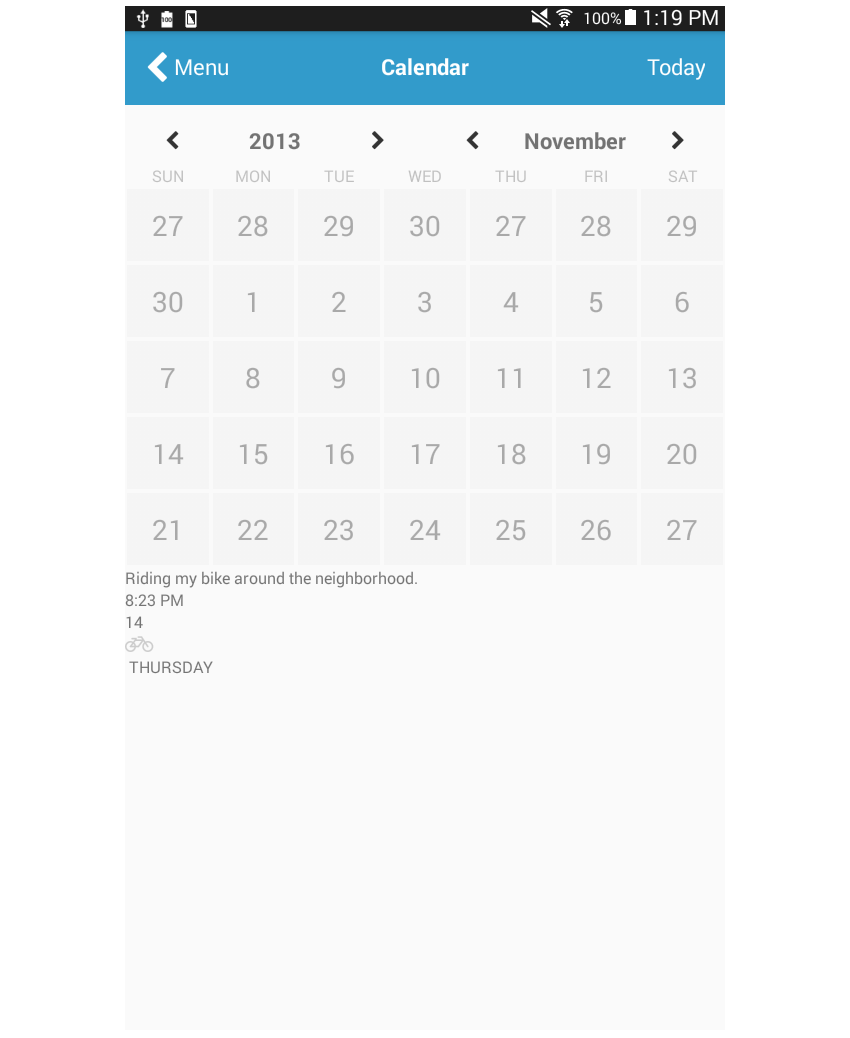 страница календаря добавить заметки