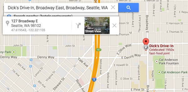 Дикс Драйв в Бродвее Сиэтл GPS в Google Maps