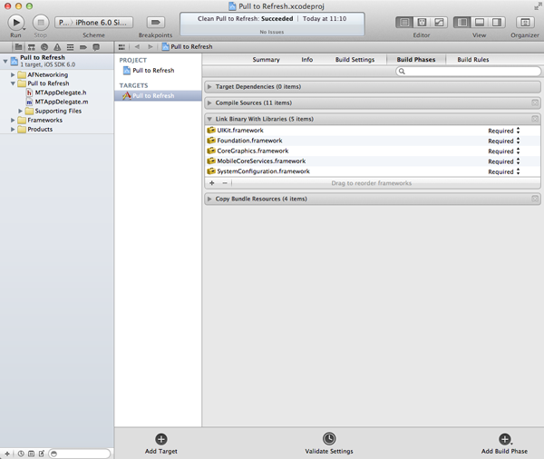 Новое в iOS 6: UIRefreshControl: Добавление необходимых фреймворков - рисунок 4