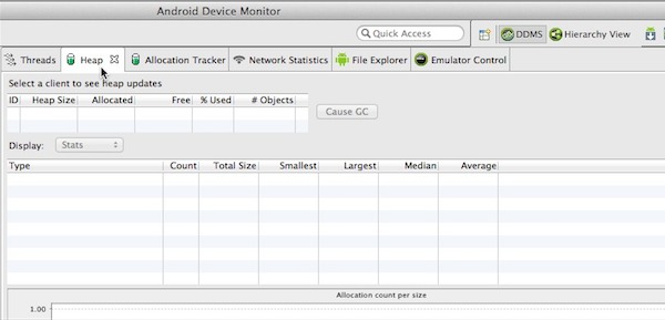 Запустите Android Debug Monitor, выберите DDMS и перейдите на вкладку «Куча».