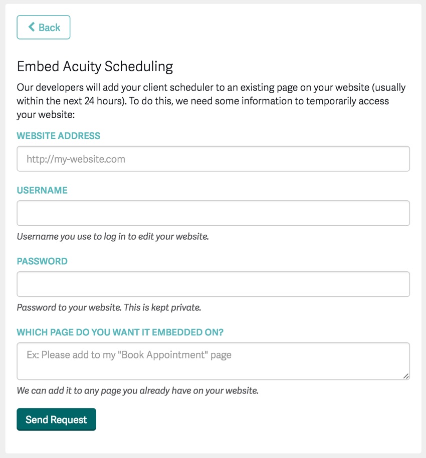 Acuity Scheduling Developer Platform - Мастер для встраивания справки от Acuity