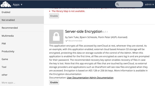 OwnCloud Apps Добавить шифрование на стороне сервера