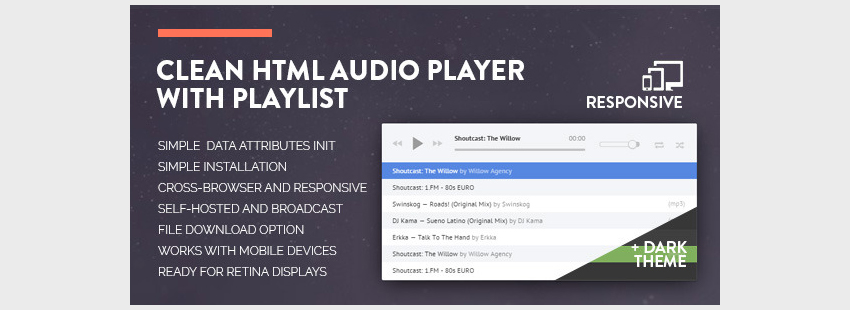 Чистый HTML-аудиоплеер с плейлистом