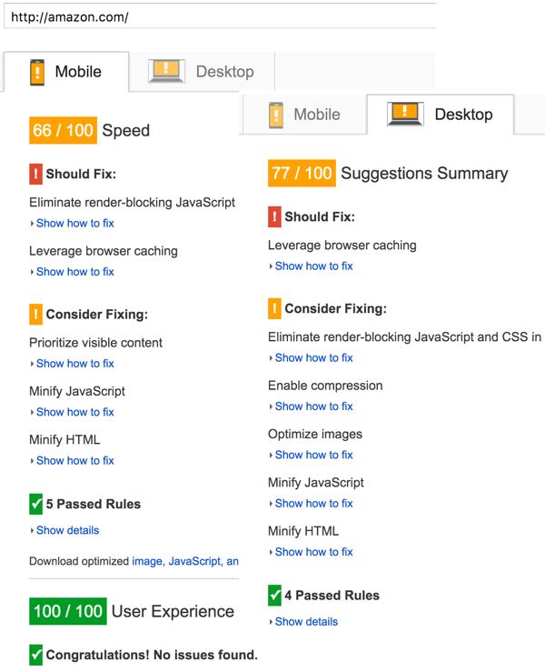PageSpeed ​​Amazon