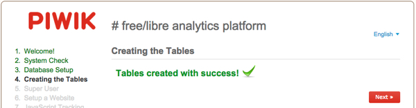 База данных Piwik Installation Wizard создана