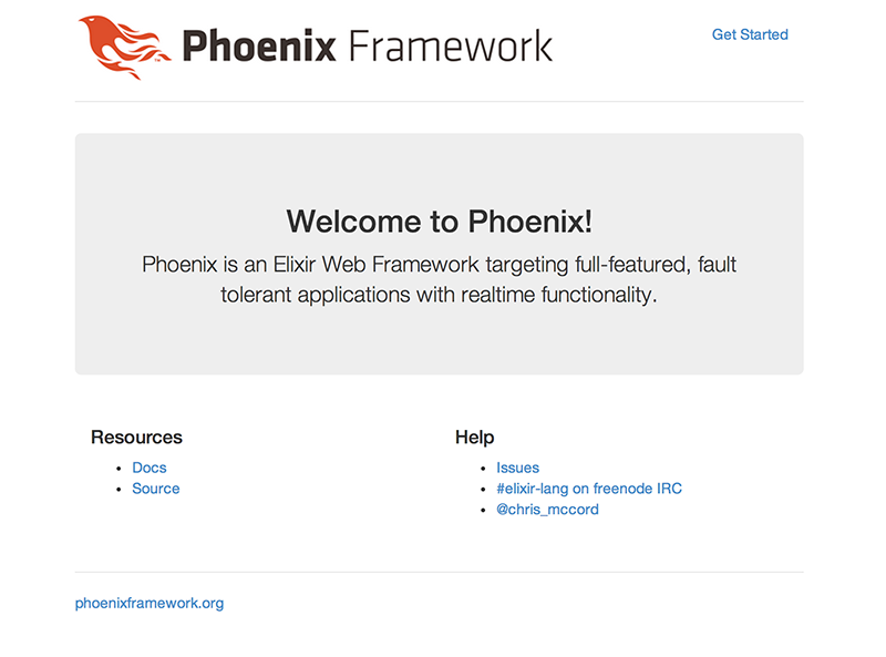 Страница приветствия The Phoenix Framework