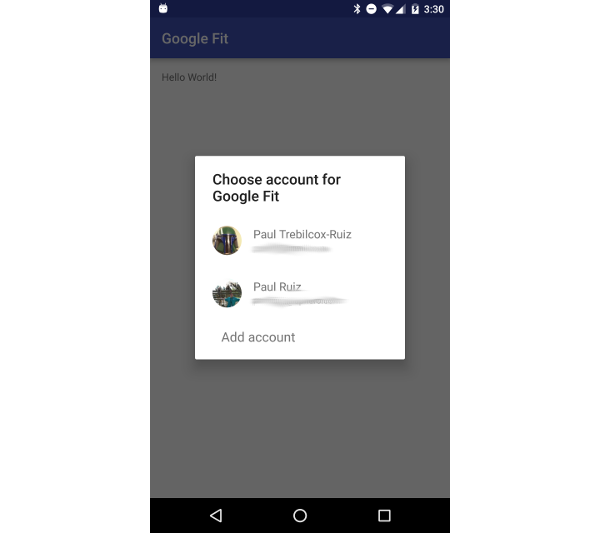 Экран выбора электронной почты сервисов Google Play