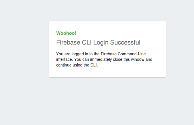Firebase CLI Войти Успешная страница