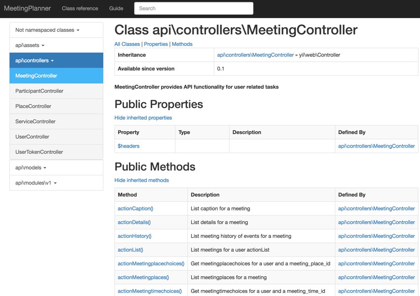 Программирование на Yii Создание документации - Пример MeetingController