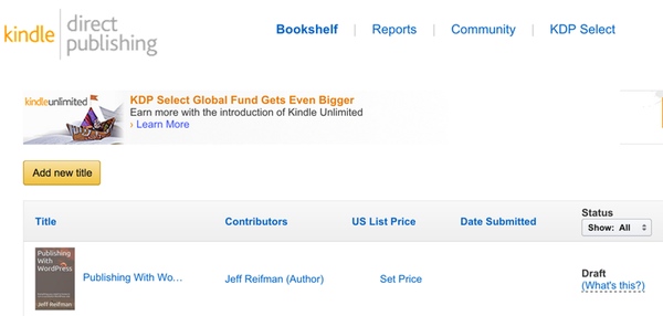 Панель управления Kindle Direct Publishing