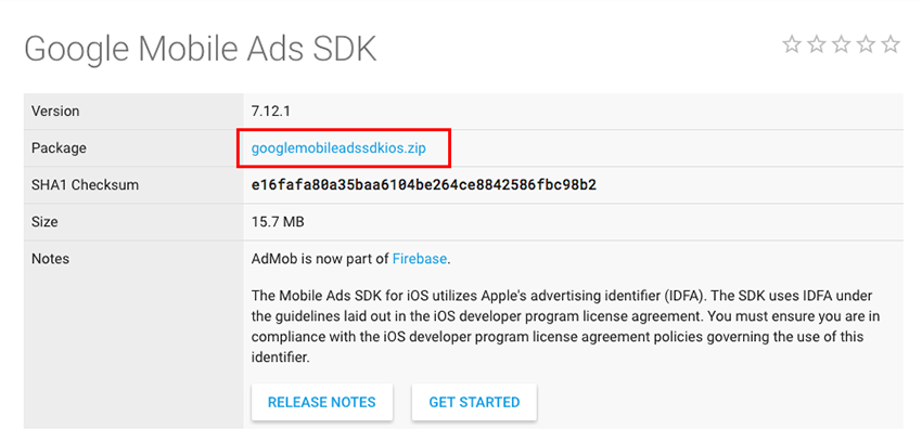 Загрузить пакет Google Mobile SDK