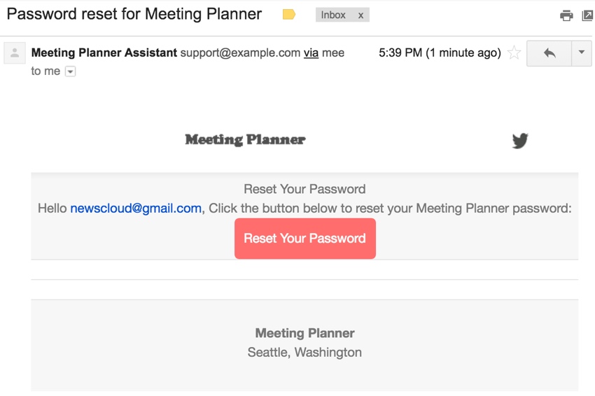 Шаблоны планировщика собраний - сбросьте пароль в Gmail