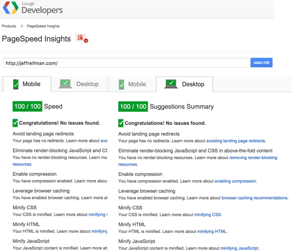 Модуль Google PageSpeed ​​- Page Insights на 100 для мобильных и настольных компьютеров