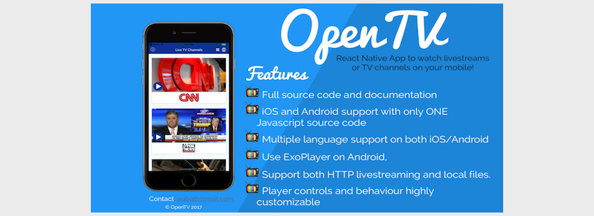 OpenTV - React Native App AndroidiOS for TV Channels and Livestreams