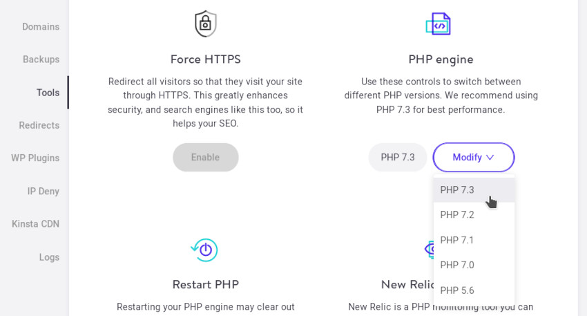 Изменение версий PHP