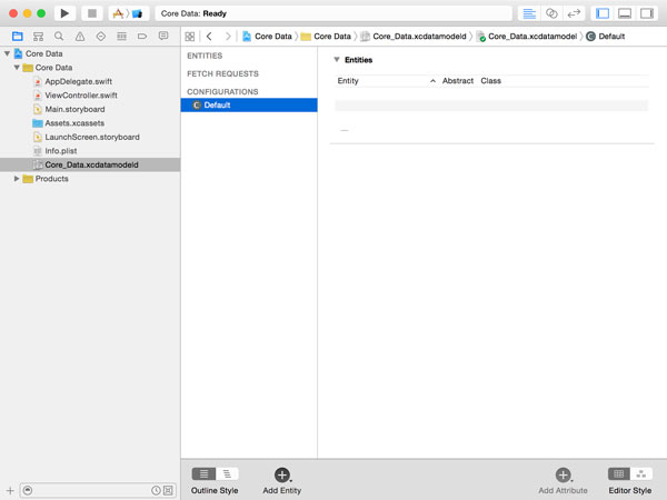 Редактор модели основных данных в Xcode