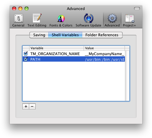 The Shell Variables preference