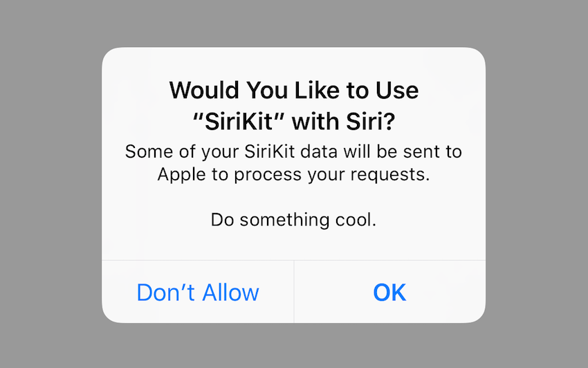 Оповещение, запрашивающее разрешение на доступ к Siri