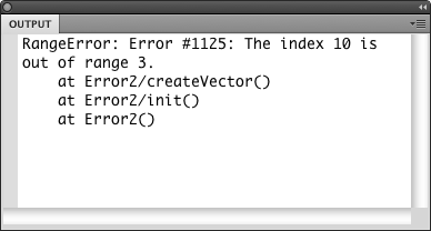 The Output panel displaying a run-time error