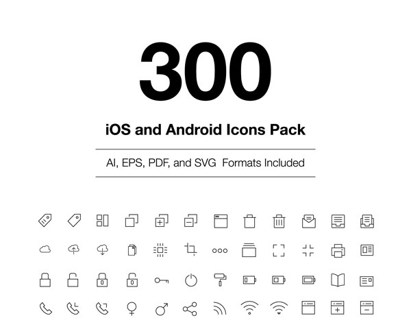 300 iOS и Android векторные иконки